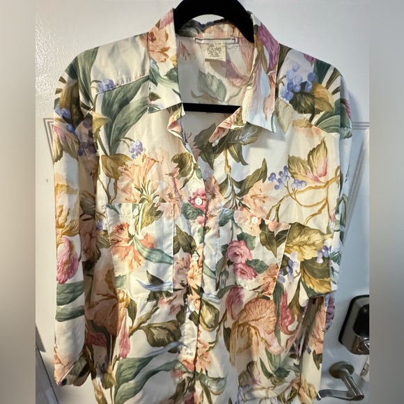 1970’s Floral Button-Up Collared Flower Neutral Blouse 18W Granny Cottagecore - Picture 9 of 12